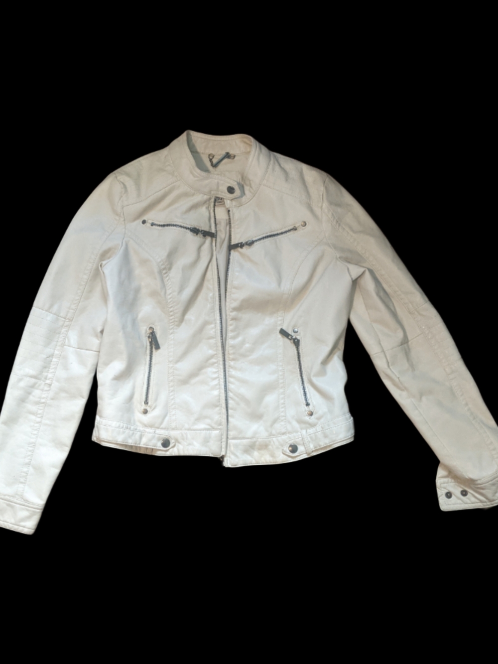 Cream Faux Leather Biker Jacket